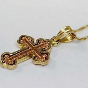 Zales 14k Yellow & Rose Gold Cross Necklace